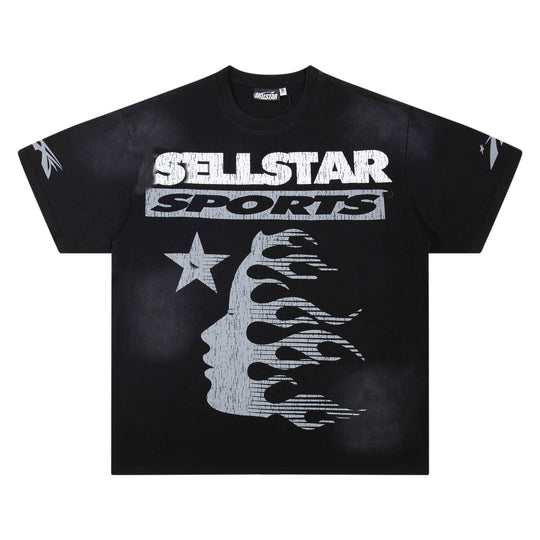 Flame Face Graphic T-Shirt – Black Distressed Edition