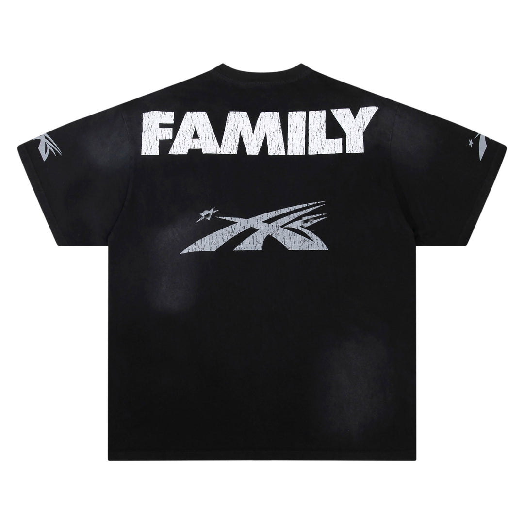 Flame Face Graphic T-Shirt – Black Distressed Edition